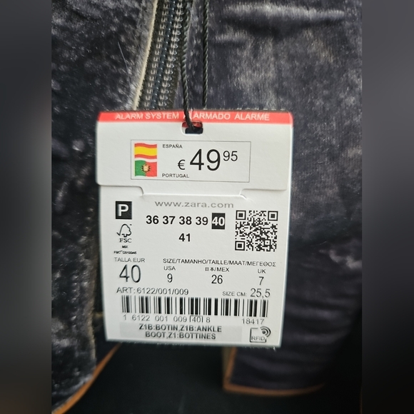 Zara TRF Bootie Women  9  Gray  Blue Velvet Zip Side Heeled New With Tags - Picture 3 of 7